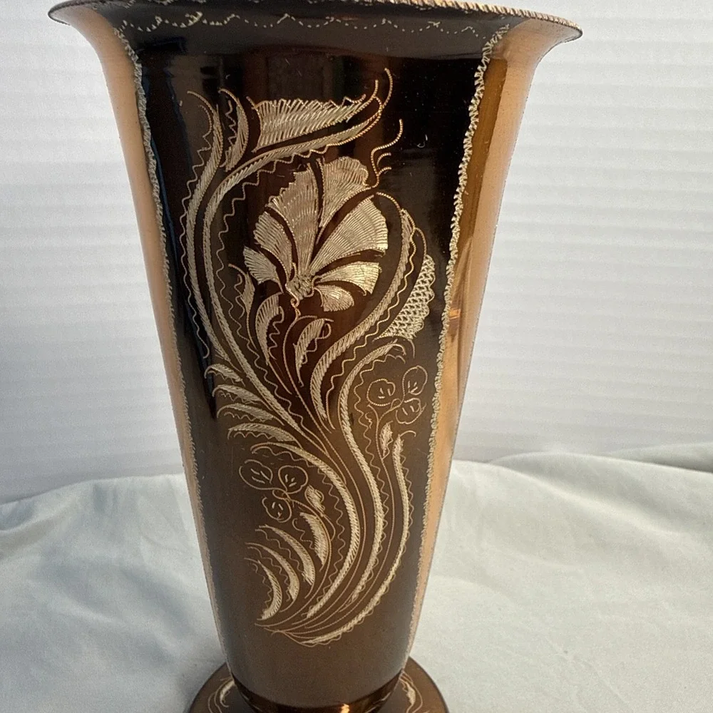 Vintage Gulistan Etched Copper Bud Vase 7.5